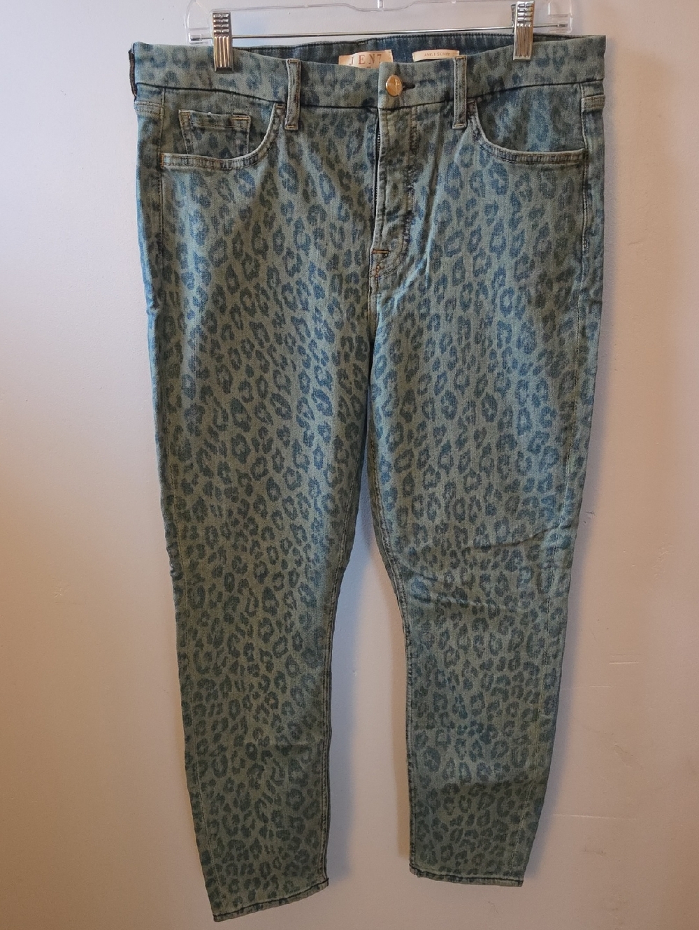 7 For All Mankind Blue Leopard Print Skinny Jeans